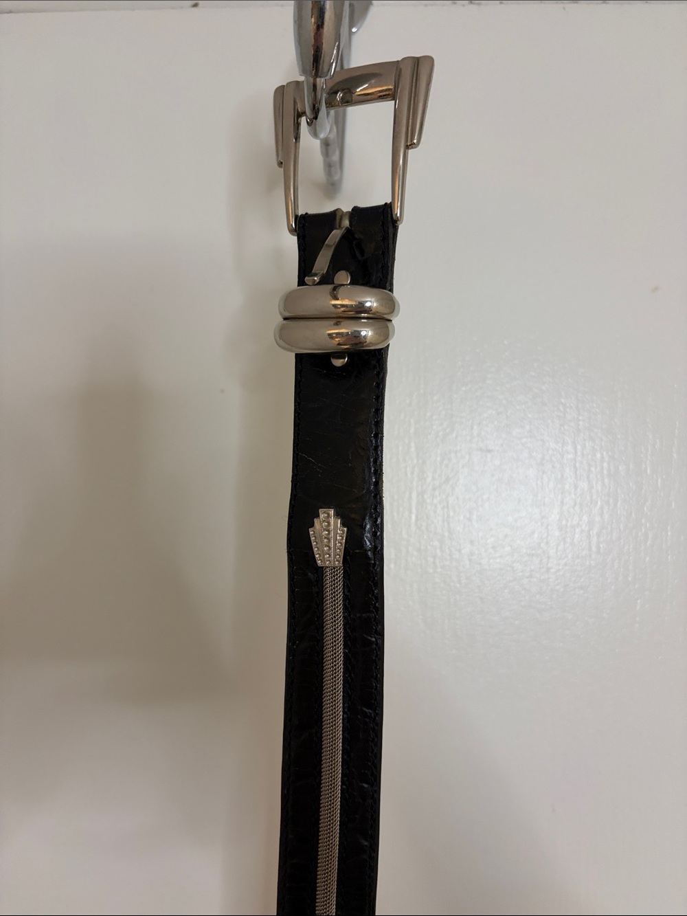 Black Leather Men's Belt with Silver Accents